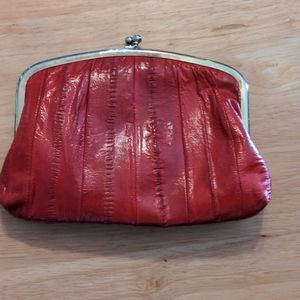 Red eel skin clutch purse
